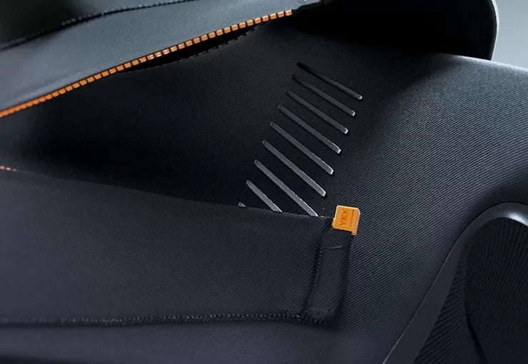 Close-up of the shoulder seal on a wetsuit