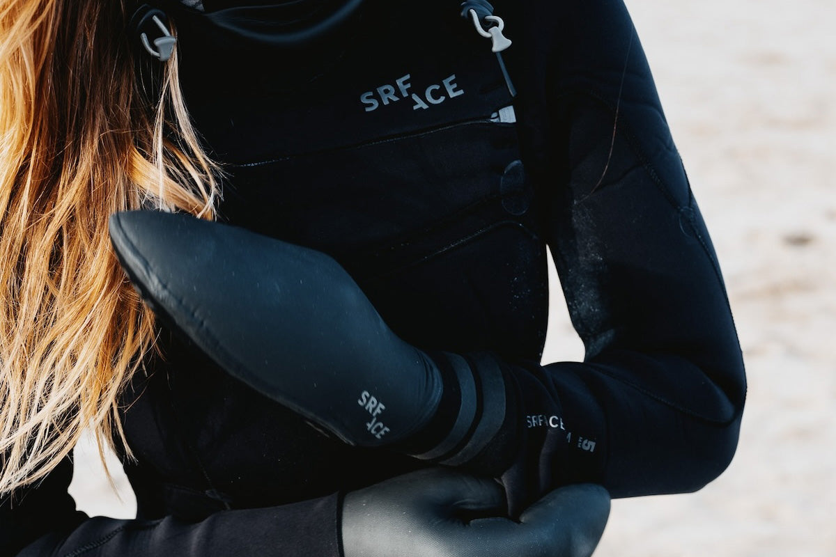 Close-up of SRFACE mittens, showing its sleek design and durable material