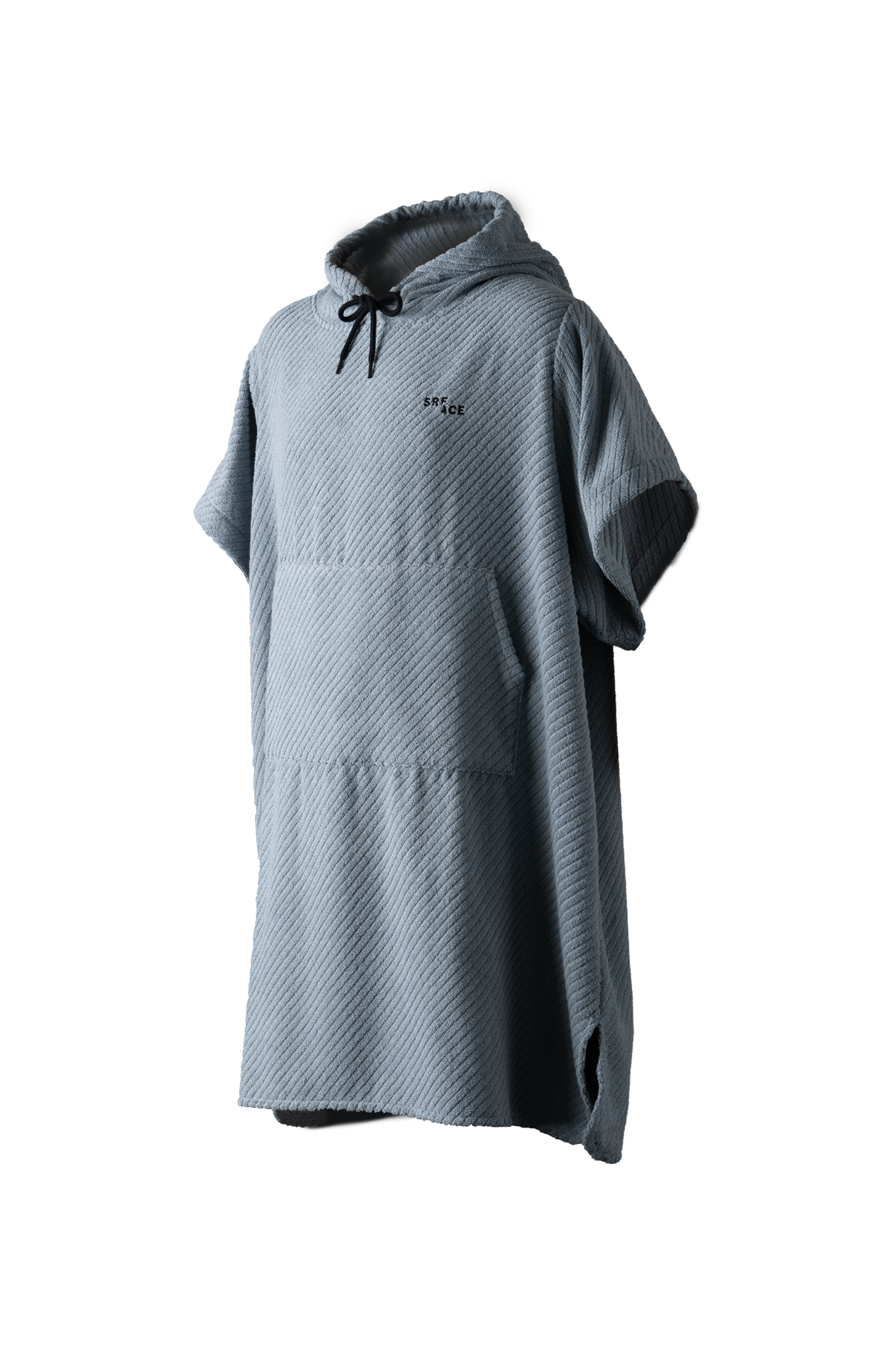 Front view of the organic cotton poncho, showing the outer design and fabric texture.